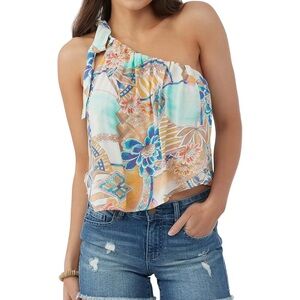 O'NEILL Jessica One Shoulder Asymmetrical Tropical Tie Casual Beach Tank Top